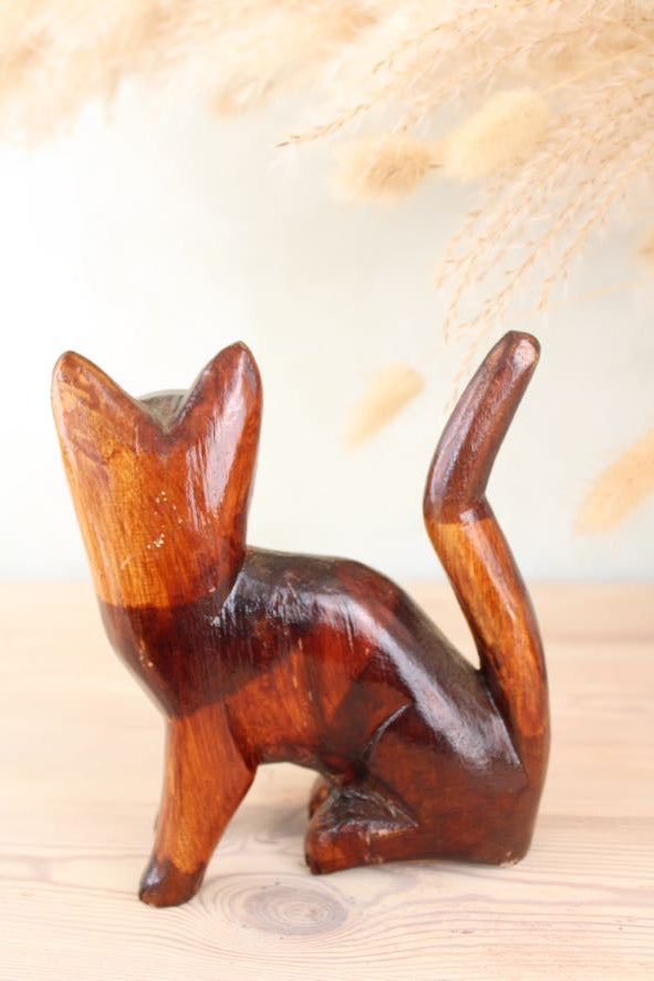Wooden Retro Cat Figurine