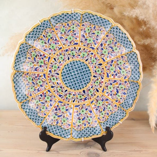 Hand Painted Large Hanging Plate in Blue and Orange