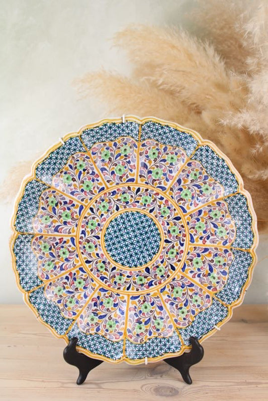 Hand Painted Large Hanging Plate in Blue and Orange