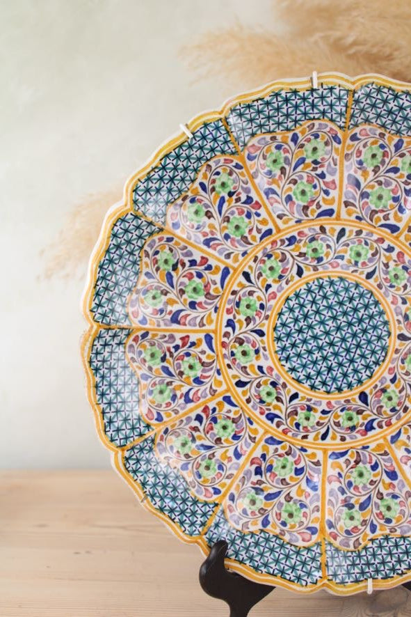 Hand Painted Large Hanging Plate in Blue and Orange