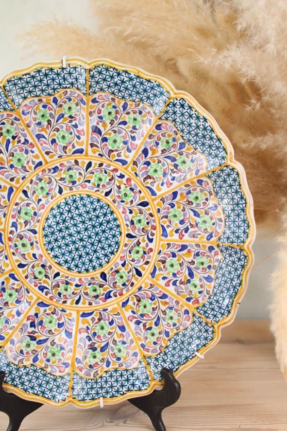 Hand Painted Large Hanging Plate in Blue and Orange