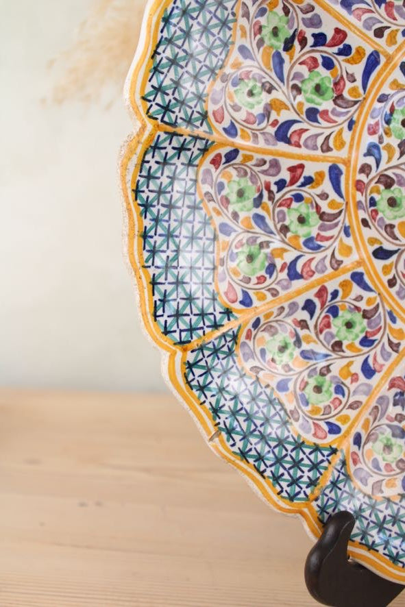 Hand Painted Large Hanging Plate in Blue and Orange