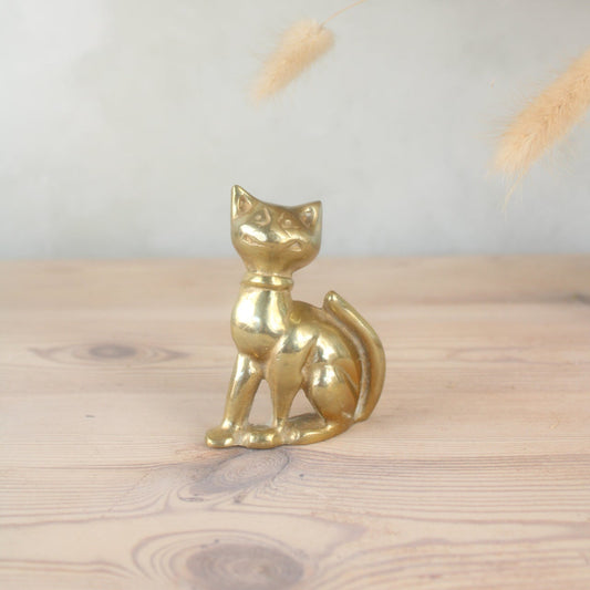 Brass Retro Smiling Cat Figurine