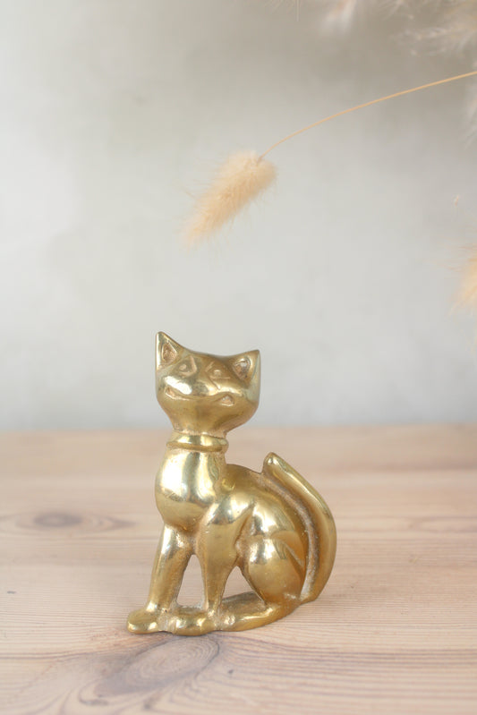 Brass Retro Smiling Cat Figurine