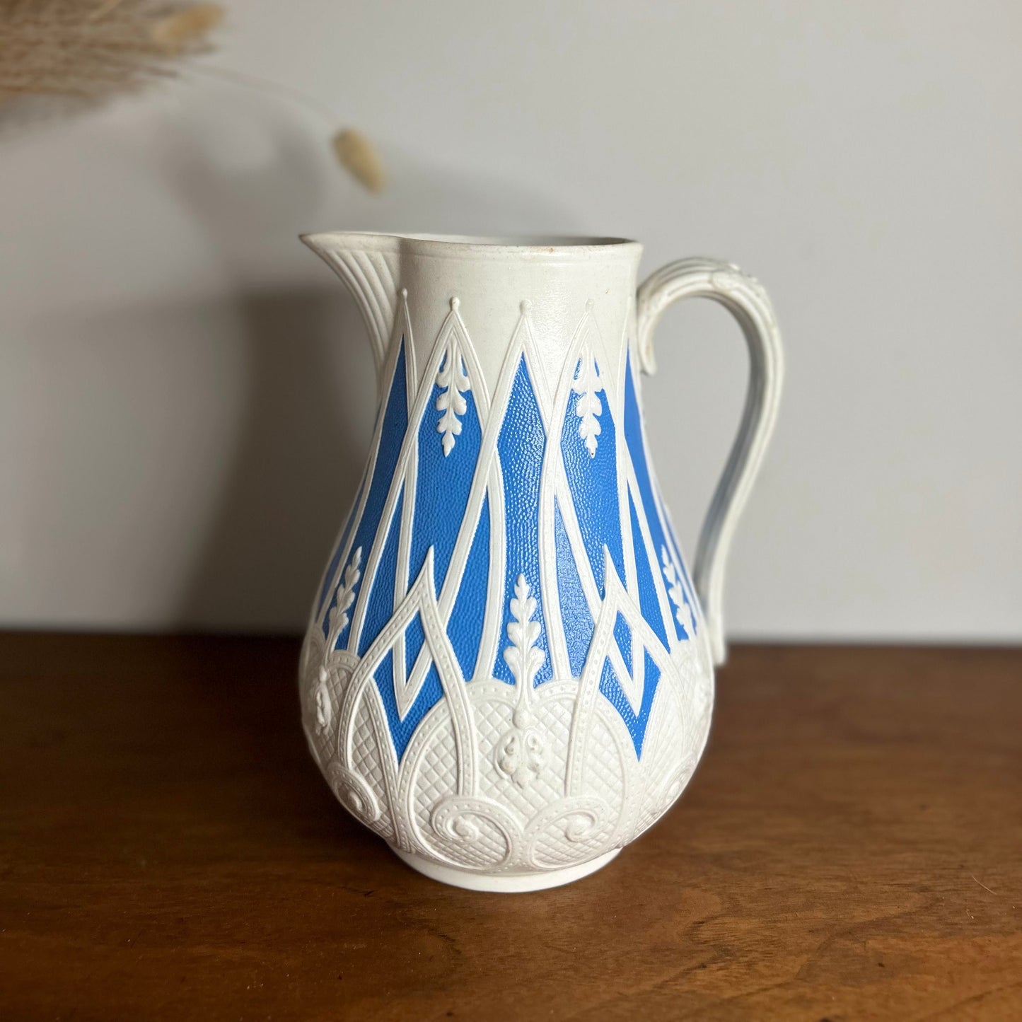 Copeland Blue and White Moulded Stoneware Jug