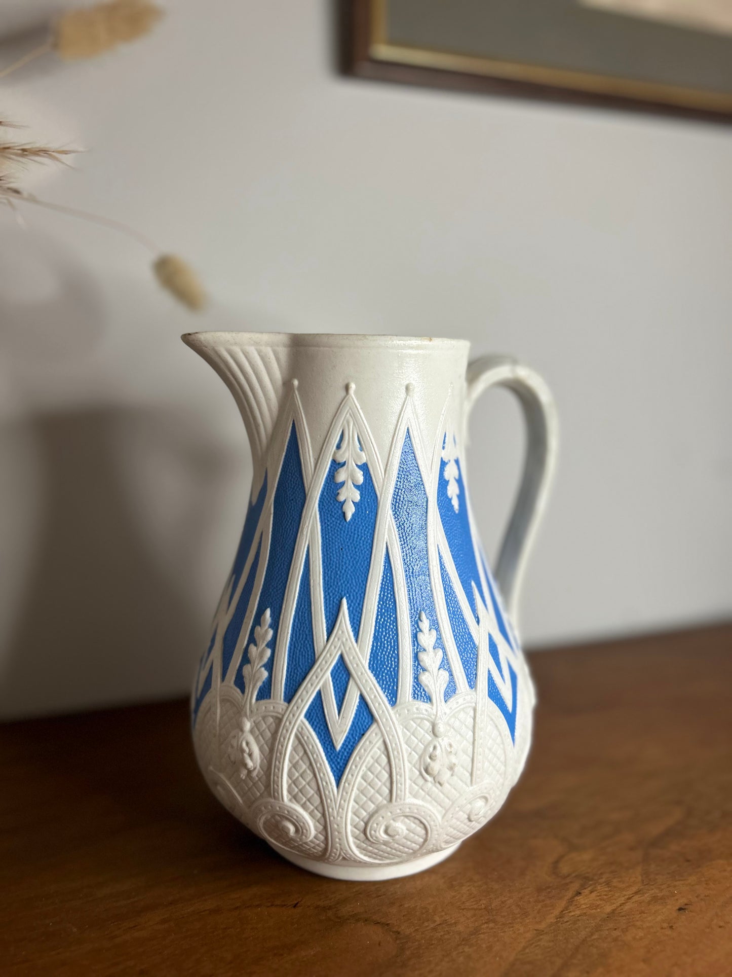 Copeland Blue and White Moulded Stoneware Jug