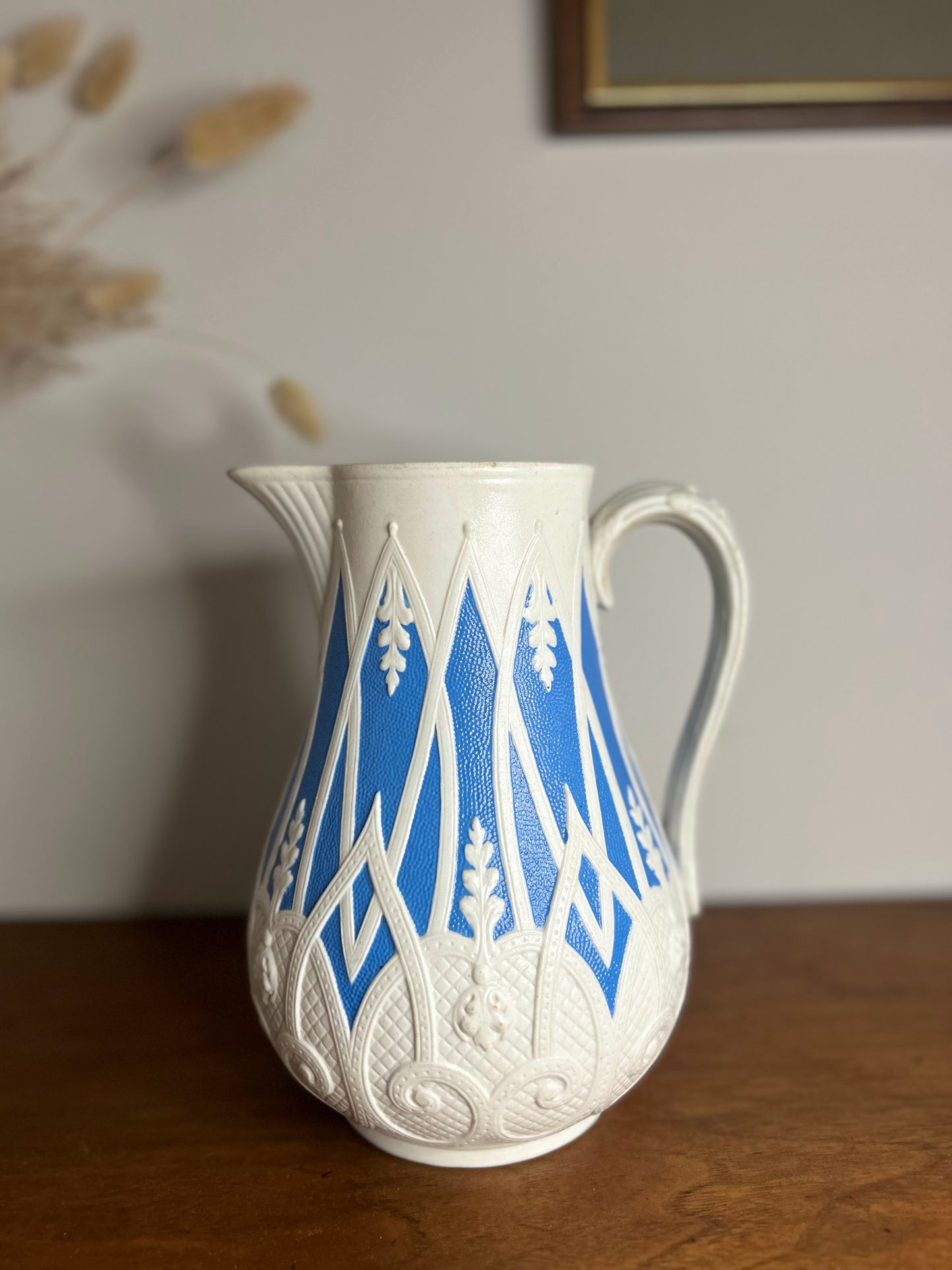 Copeland Blue and White Moulded Stoneware Jug