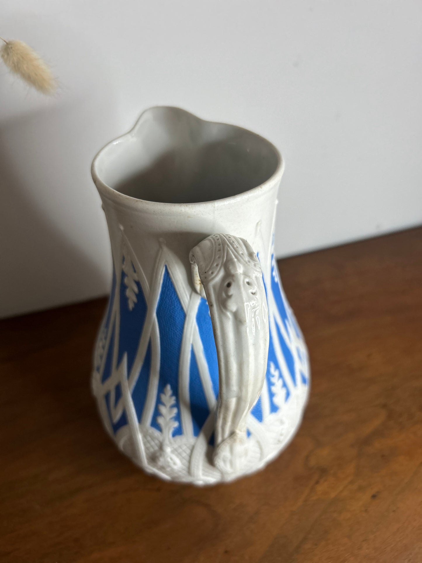 Copeland Blue and White Moulded Stoneware Jug