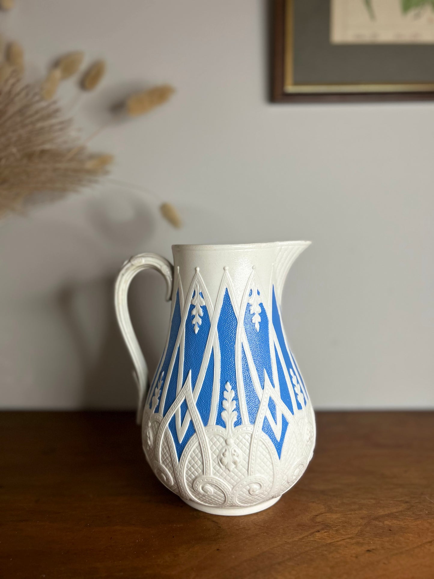 Copeland Blue and White Moulded Stoneware Jug