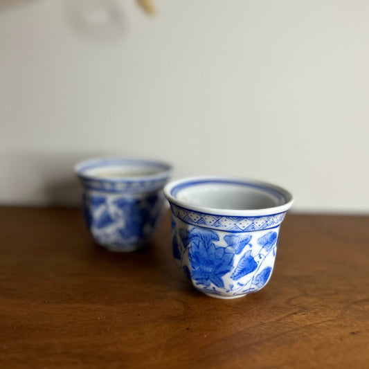 Pair of Blue and White Small Plant Pots