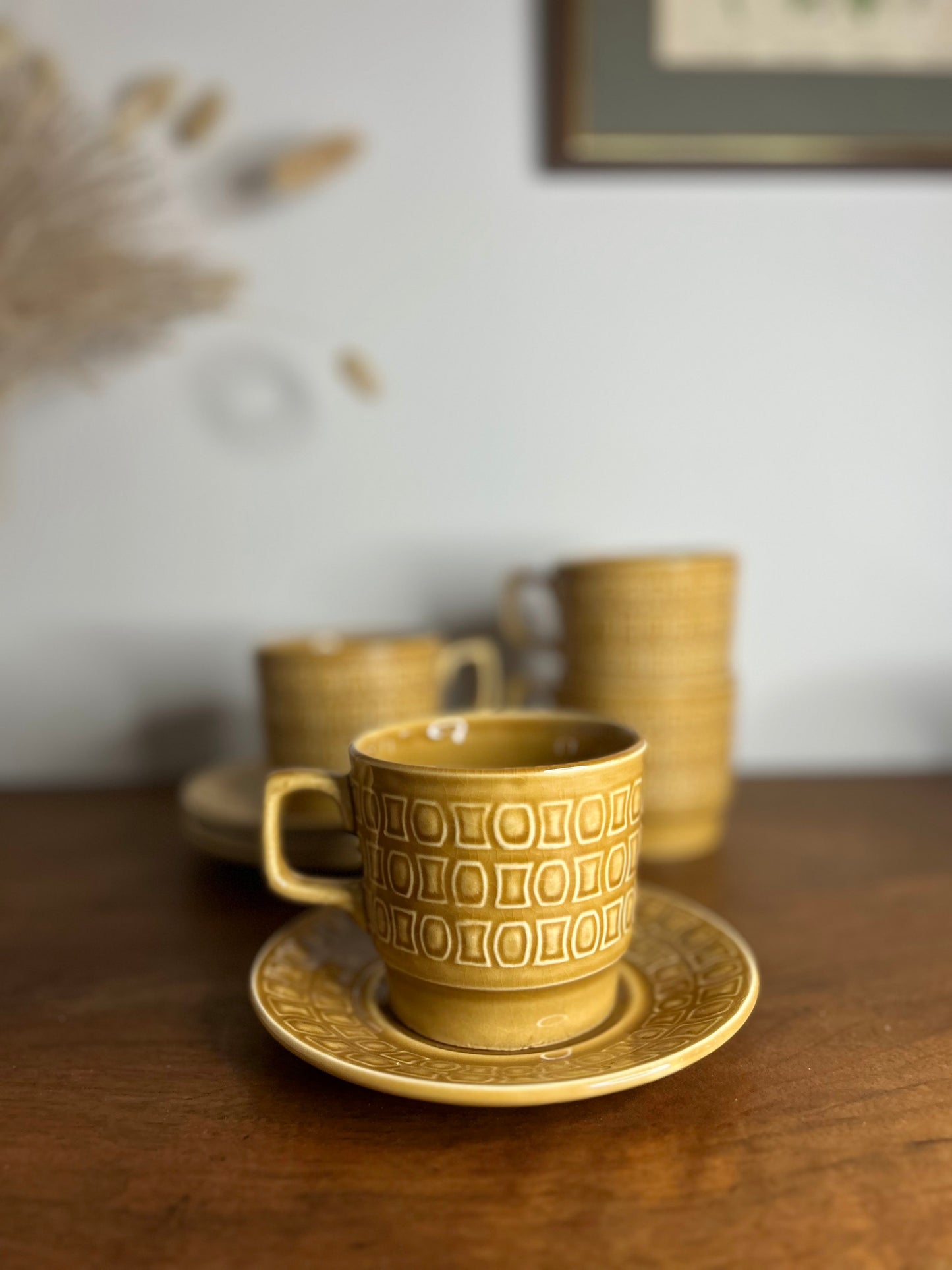 Set of 4 Tams Retro Cups and Saucers in Mustard