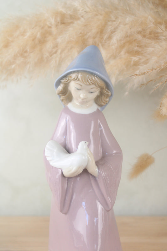 Nao Lladro Woman Holding a Bird Figurine