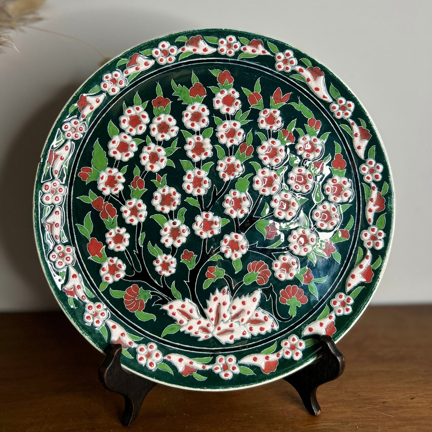 Green Flower Handmade Turkish Hanging Plate