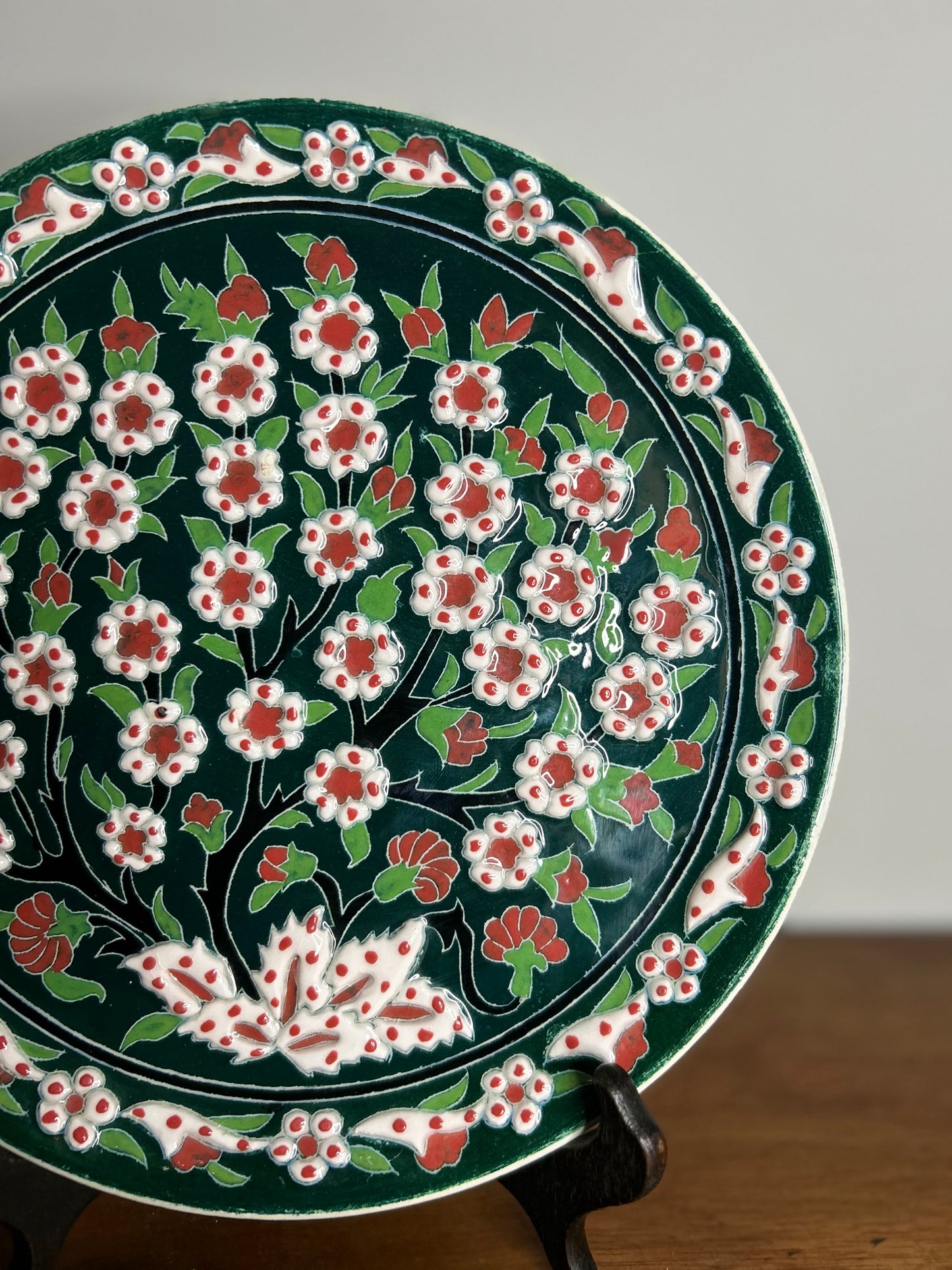 Green Flower Handmade Turkish Hanging Plate