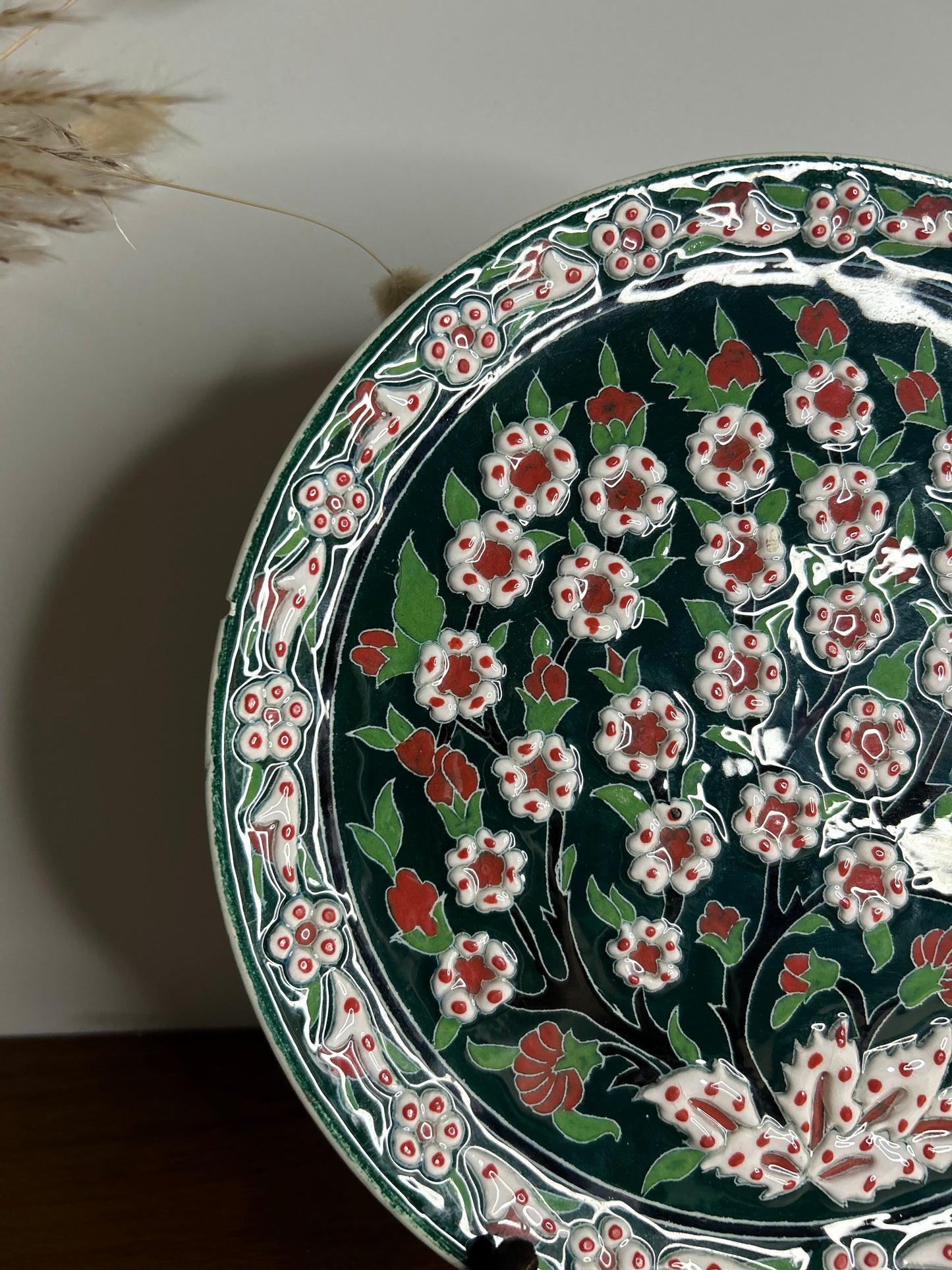 Green Flower Handmade Turkish Hanging Plate