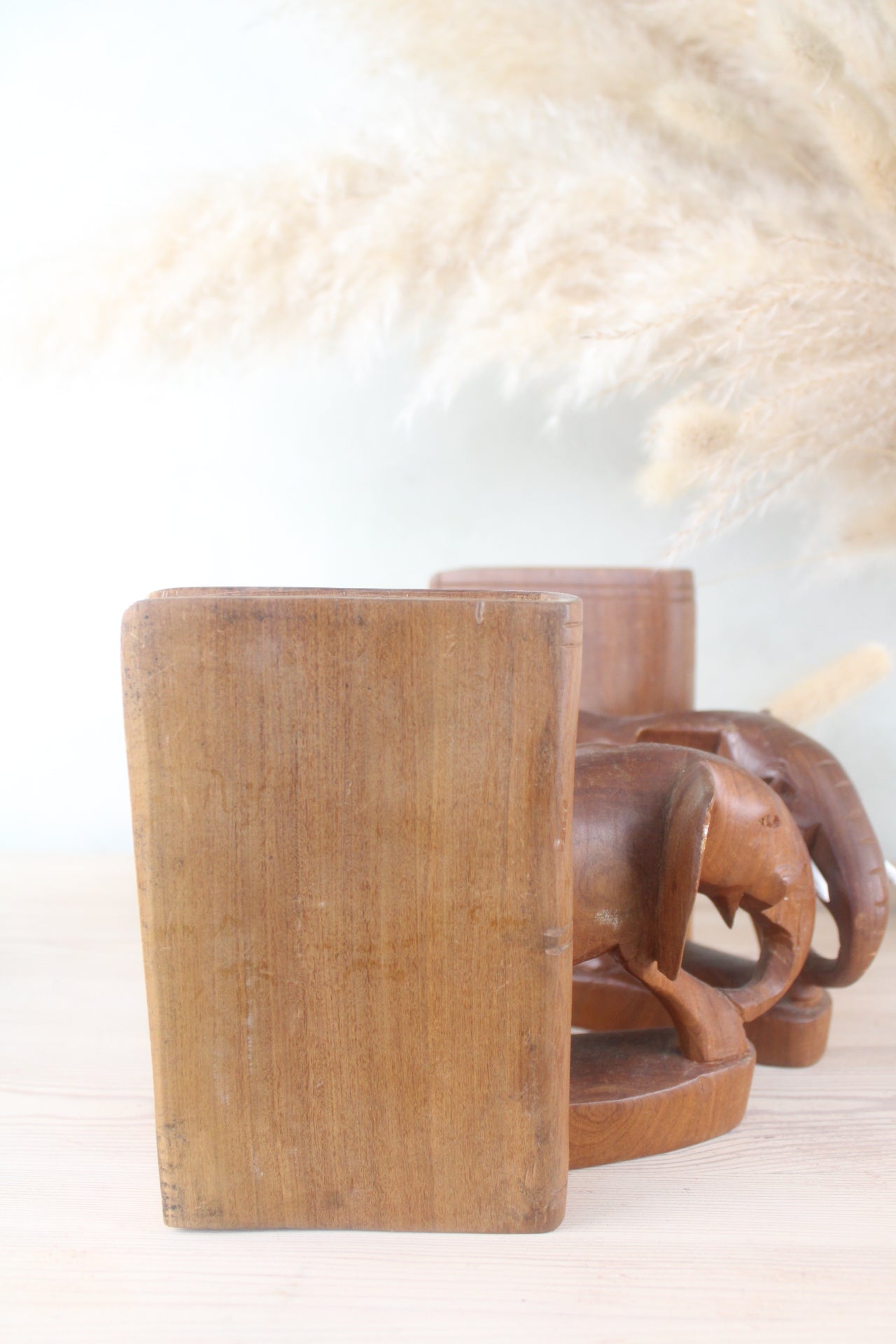 Pair of Vintage Wooden Elephant Bookends