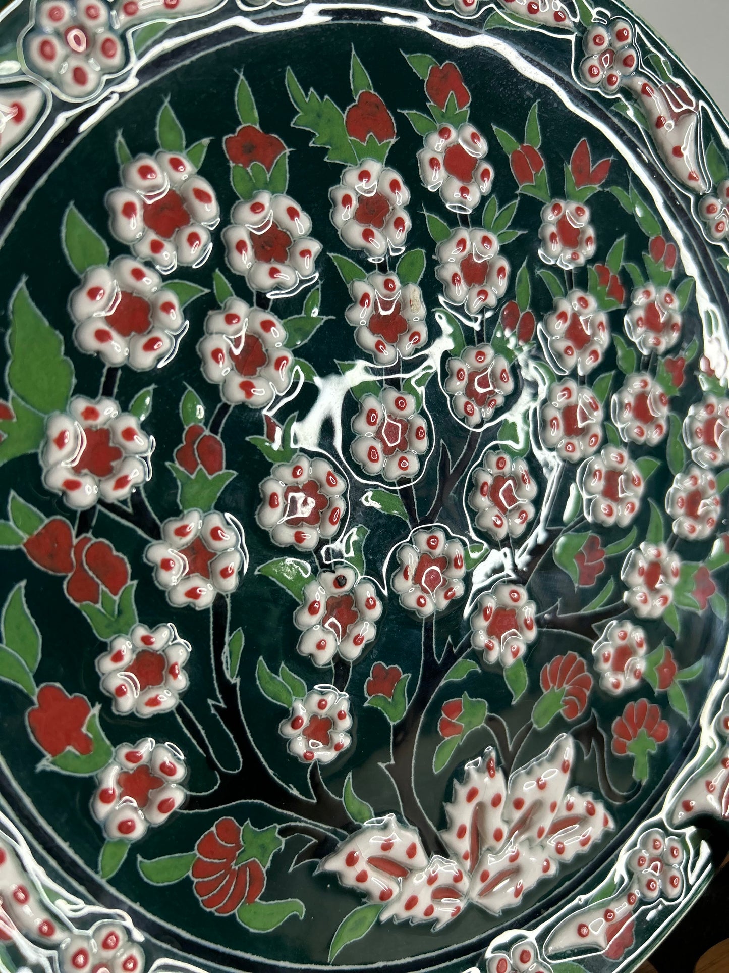 Green Flower Handmade Turkish Hanging Plate