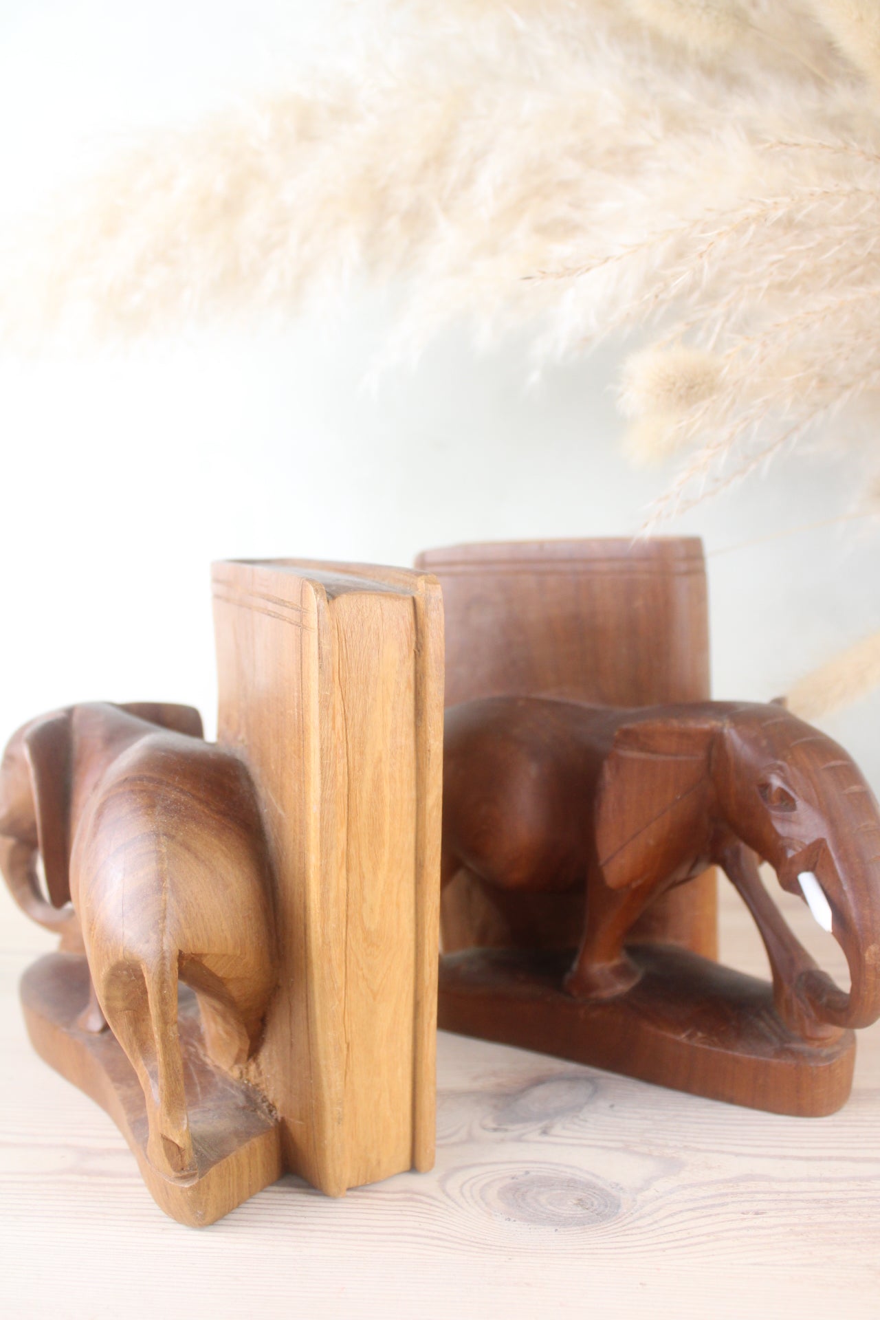 Pair of Vintage Wooden Elephant Bookends