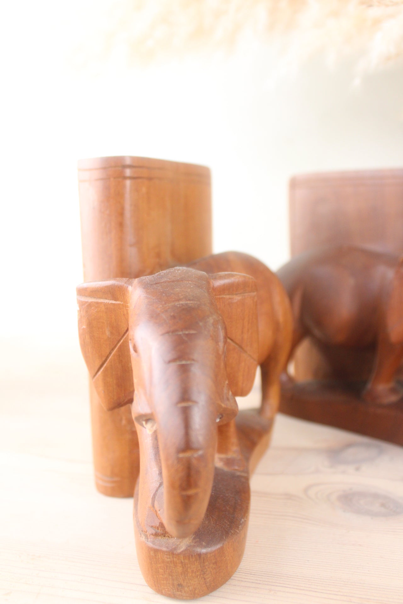 Pair of Vintage Wooden Elephant Bookends