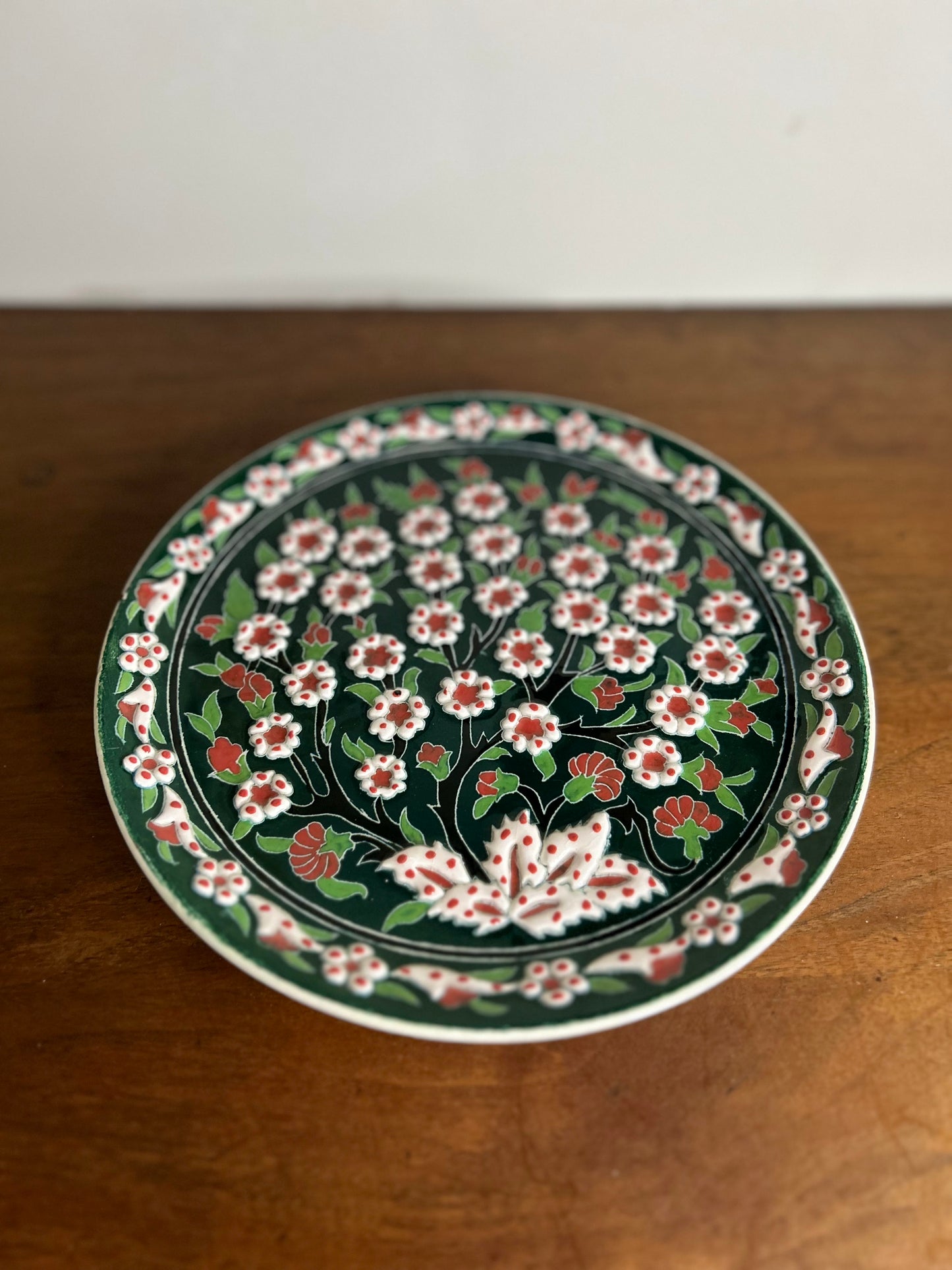 Green Flower Handmade Turkish Hanging Plate