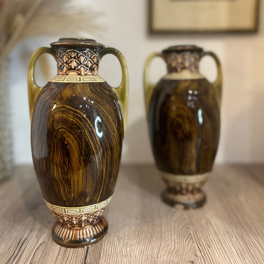 Pair of Italian Wood Effect Marbled Brown Vases