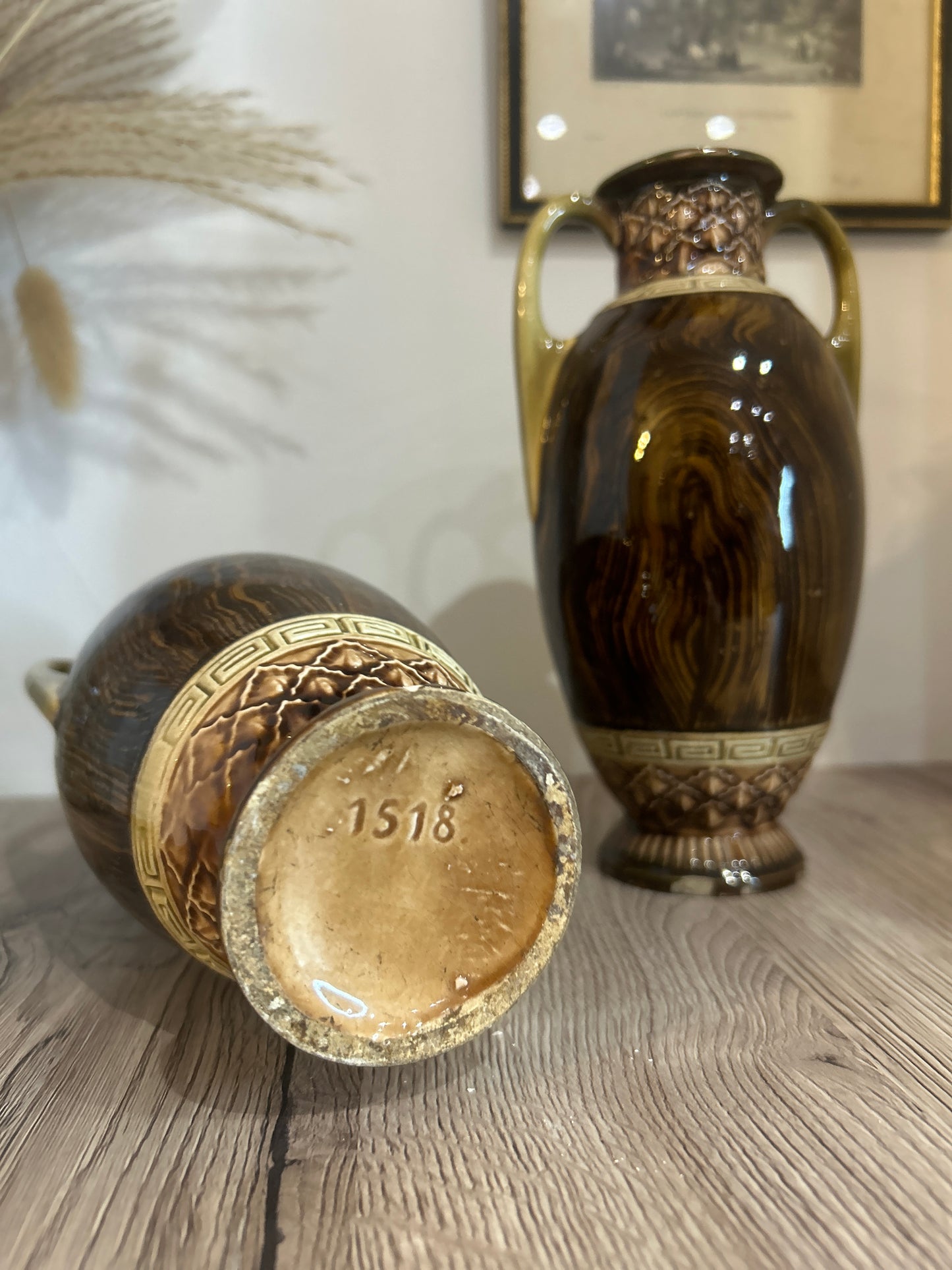 Pair of Italian Wood Effect Marbled Brown Vases