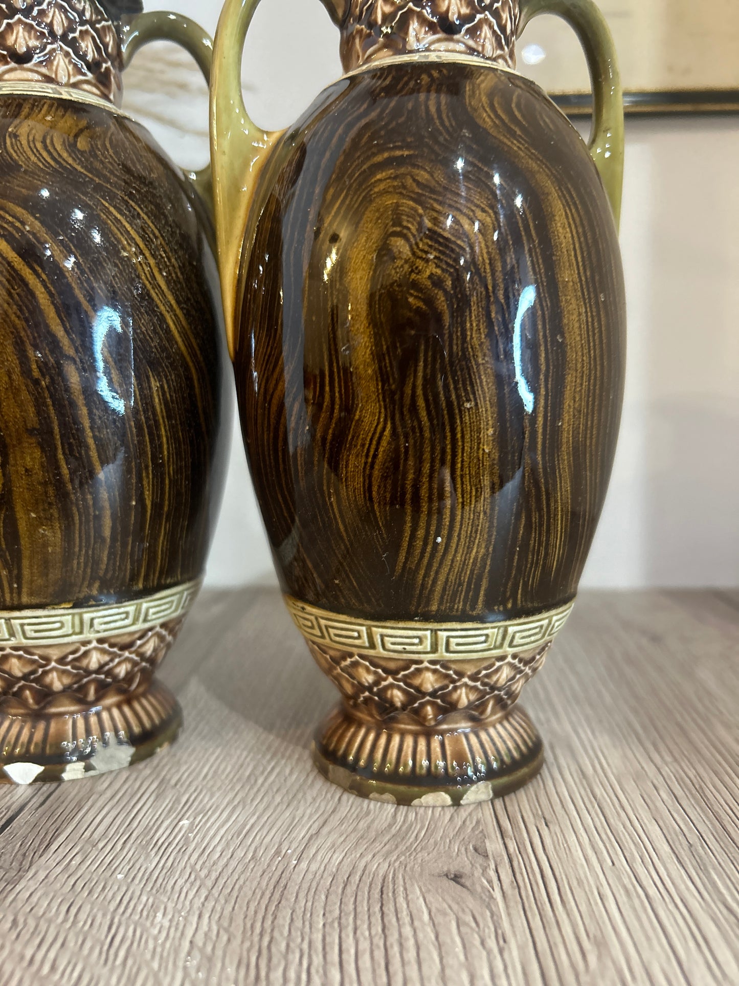 Pair of Italian Wood Effect Marbled Brown Vases