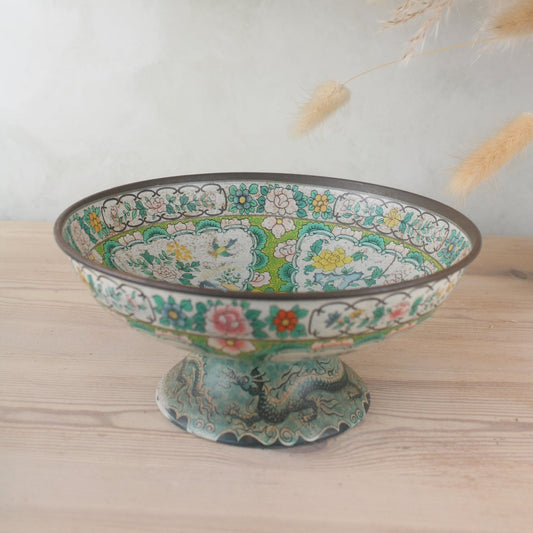 Green Floral Transfer Tin Cake Stand