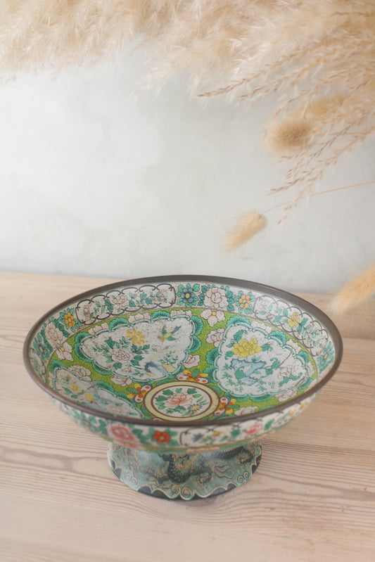 Green Floral Transfer Tin Cake Stand