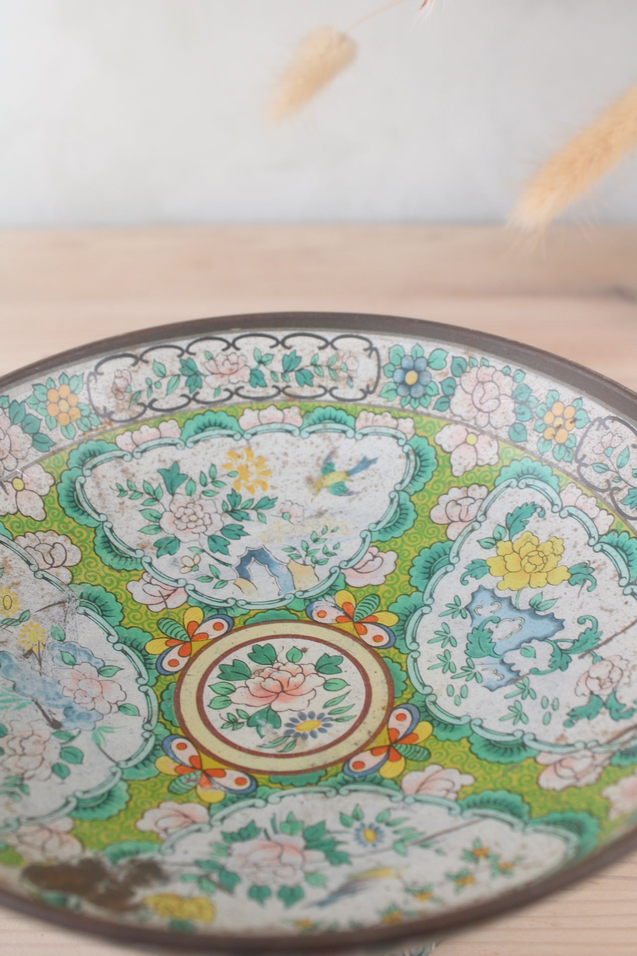 Green Floral Transfer Tin Cake Stand
