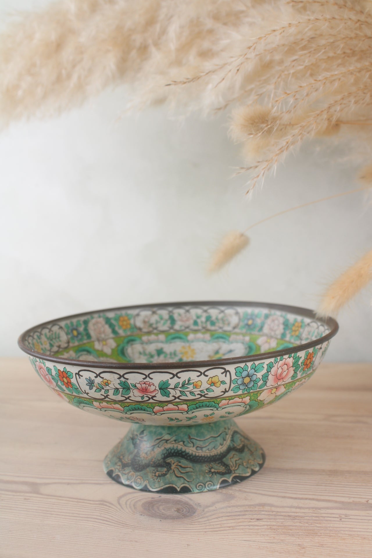 Green Floral Transfer Tin Cake Stand
