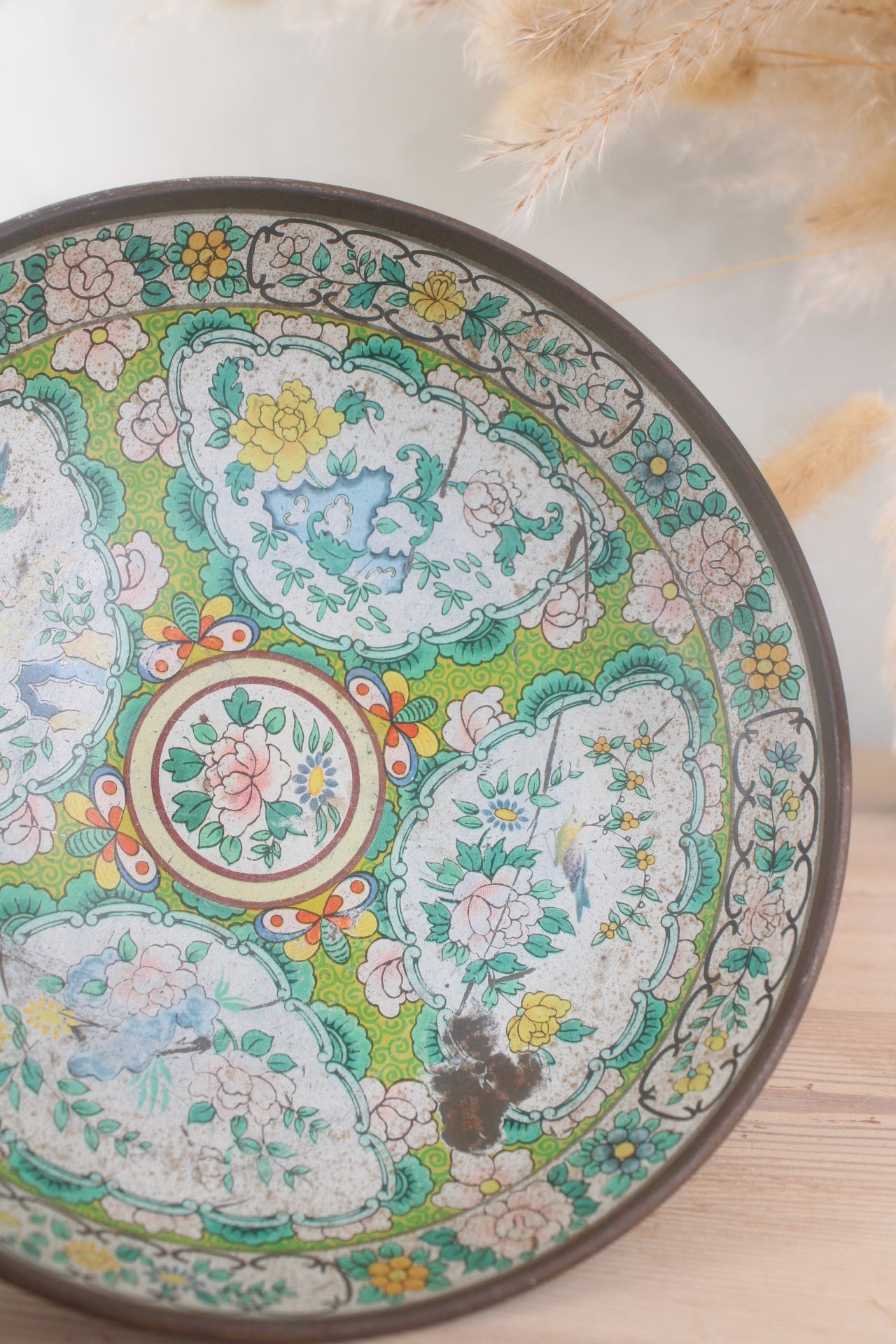 Green Floral Transfer Tin Cake Stand