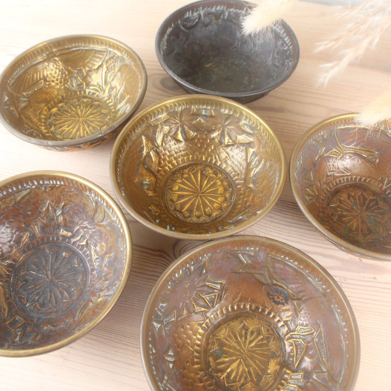 Set of 6 Pressed Brass Small Bowls