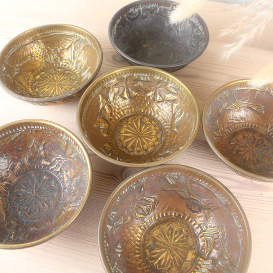 Set of 6 Pressed Brass Small Bowls