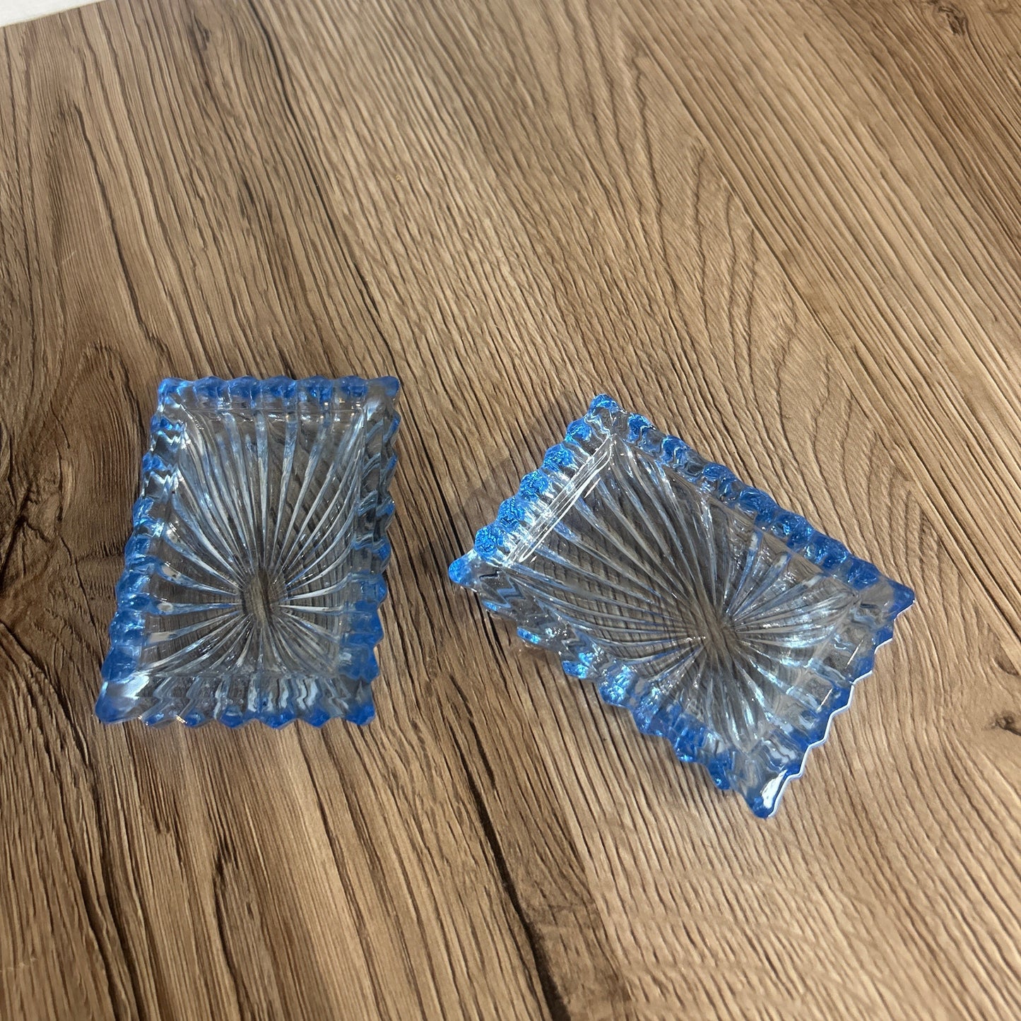 Pair of Small Vintage Blue Glass Jewellery Dishes