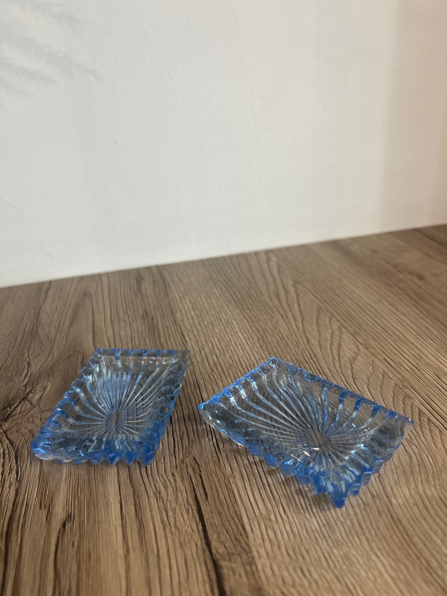 Pair of Small Vintage Blue Glass Jewellery Dishes