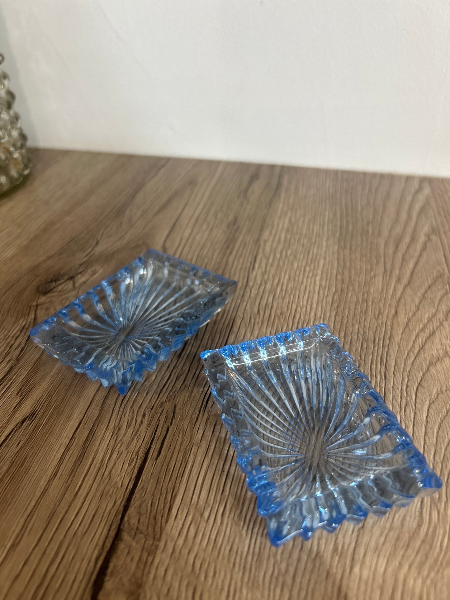 Pair of Small Vintage Blue Glass Jewellery Dishes