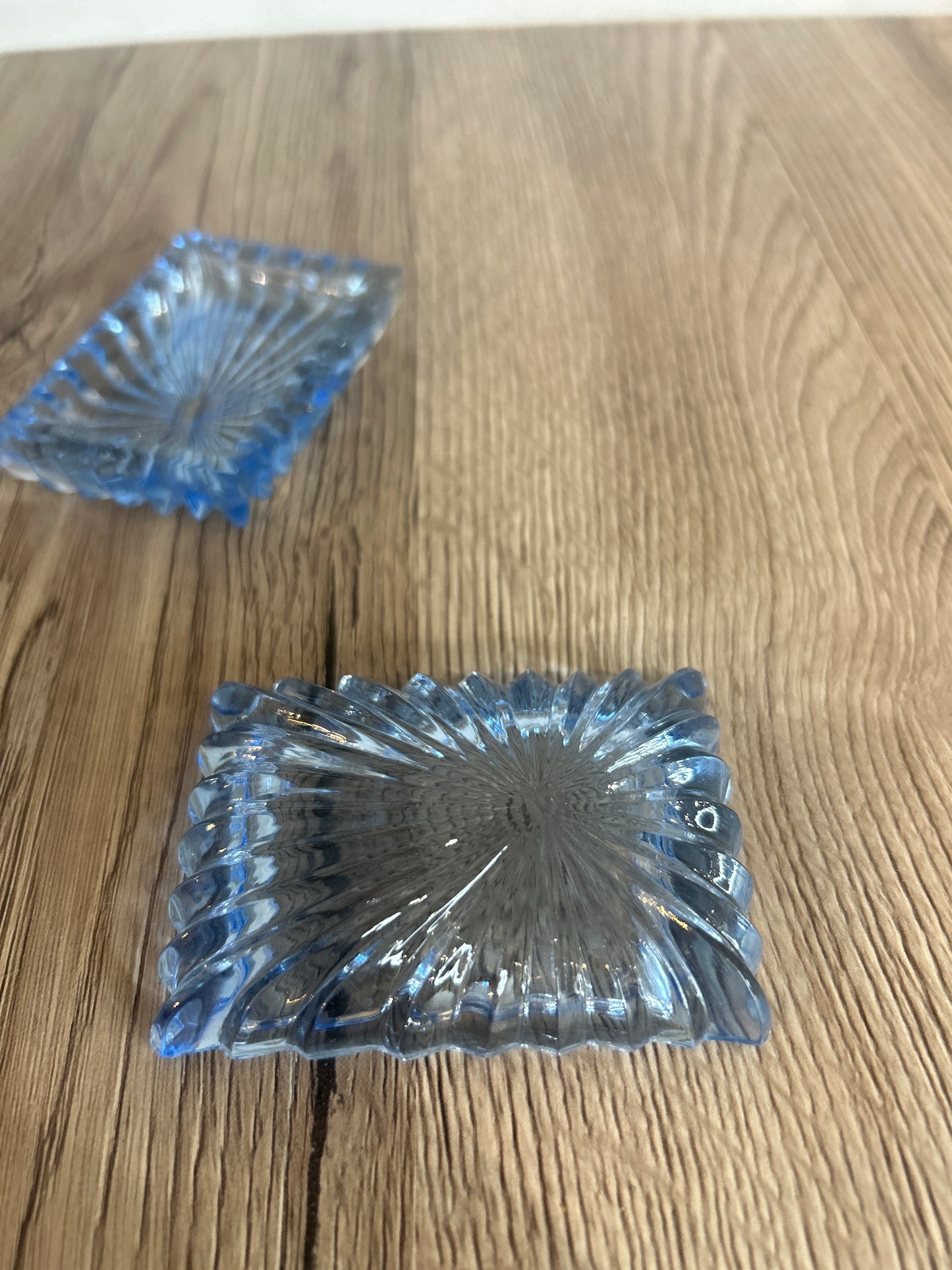 Pair of Small Vintage Blue Glass Jewellery Dishes