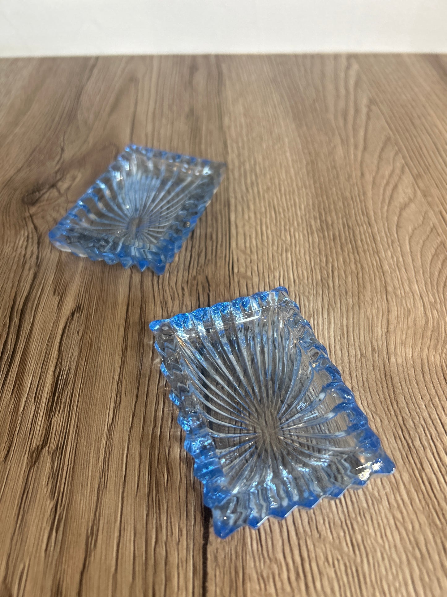 Pair of Small Vintage Blue Glass Jewellery Dishes