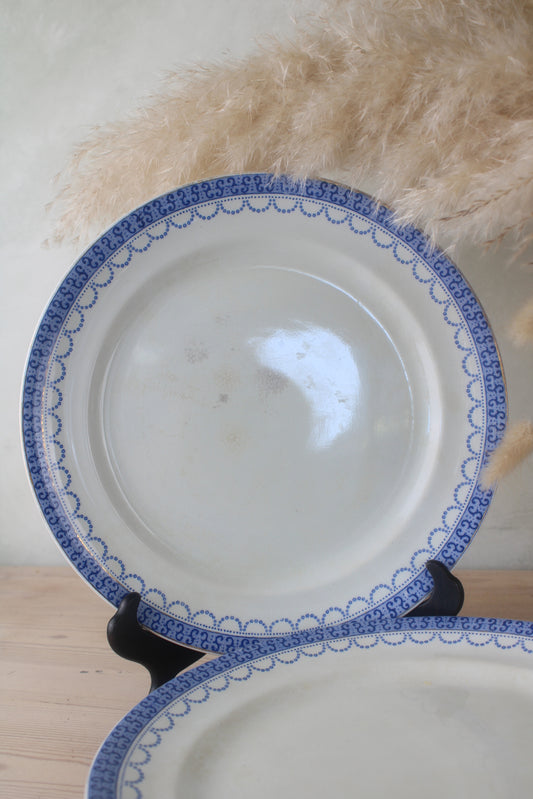 Set of 4 W Hulme Louis Blue Edge Dinner Plates