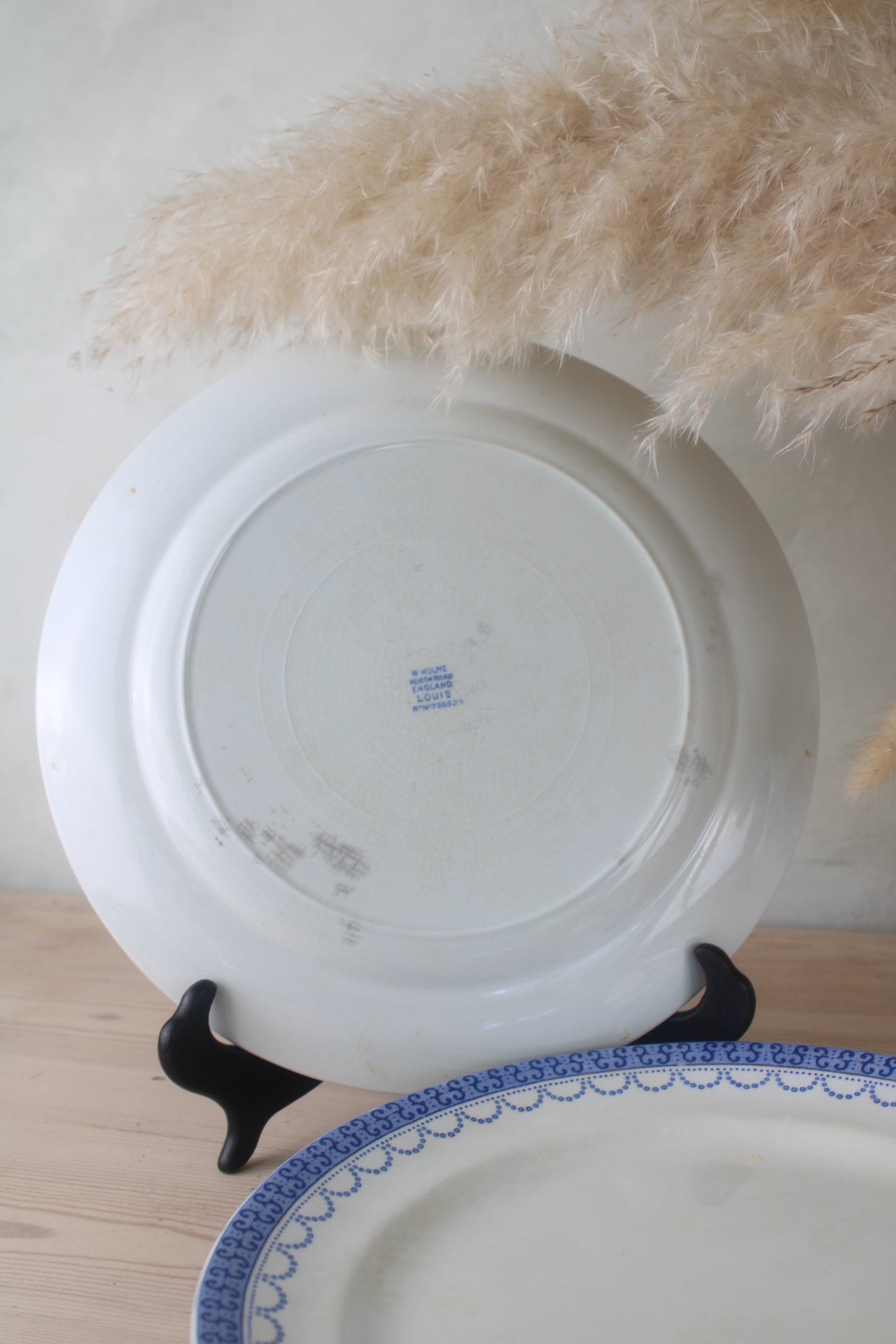 Set of 4 W Hulme Louis Blue Edge Dinner Plates