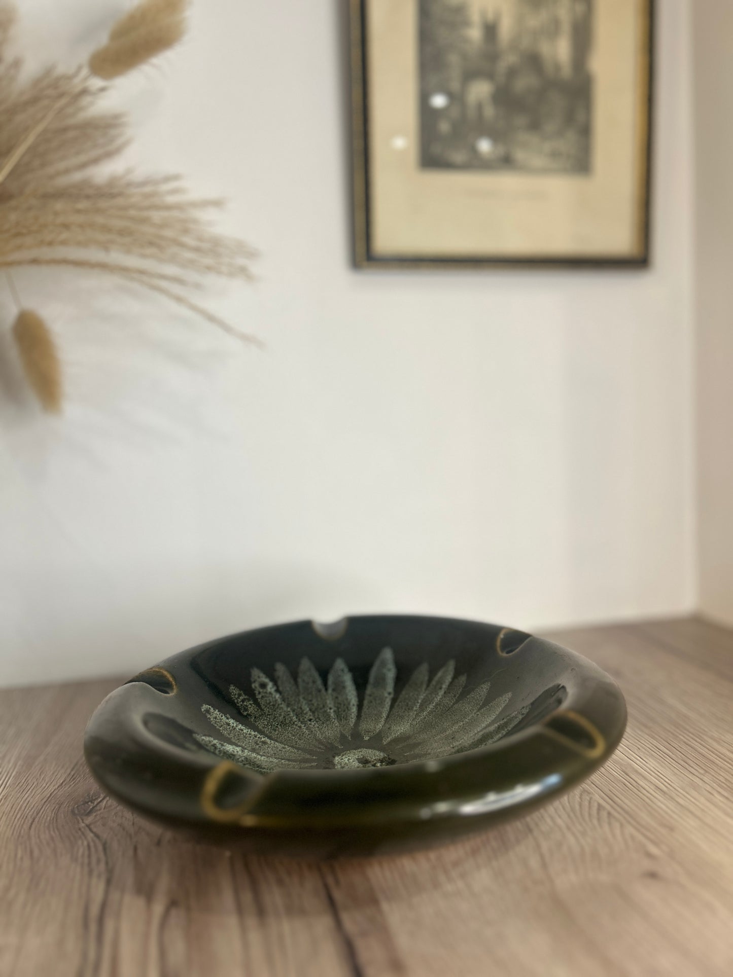 Lotus Pottery Large Green Flower Ashtray