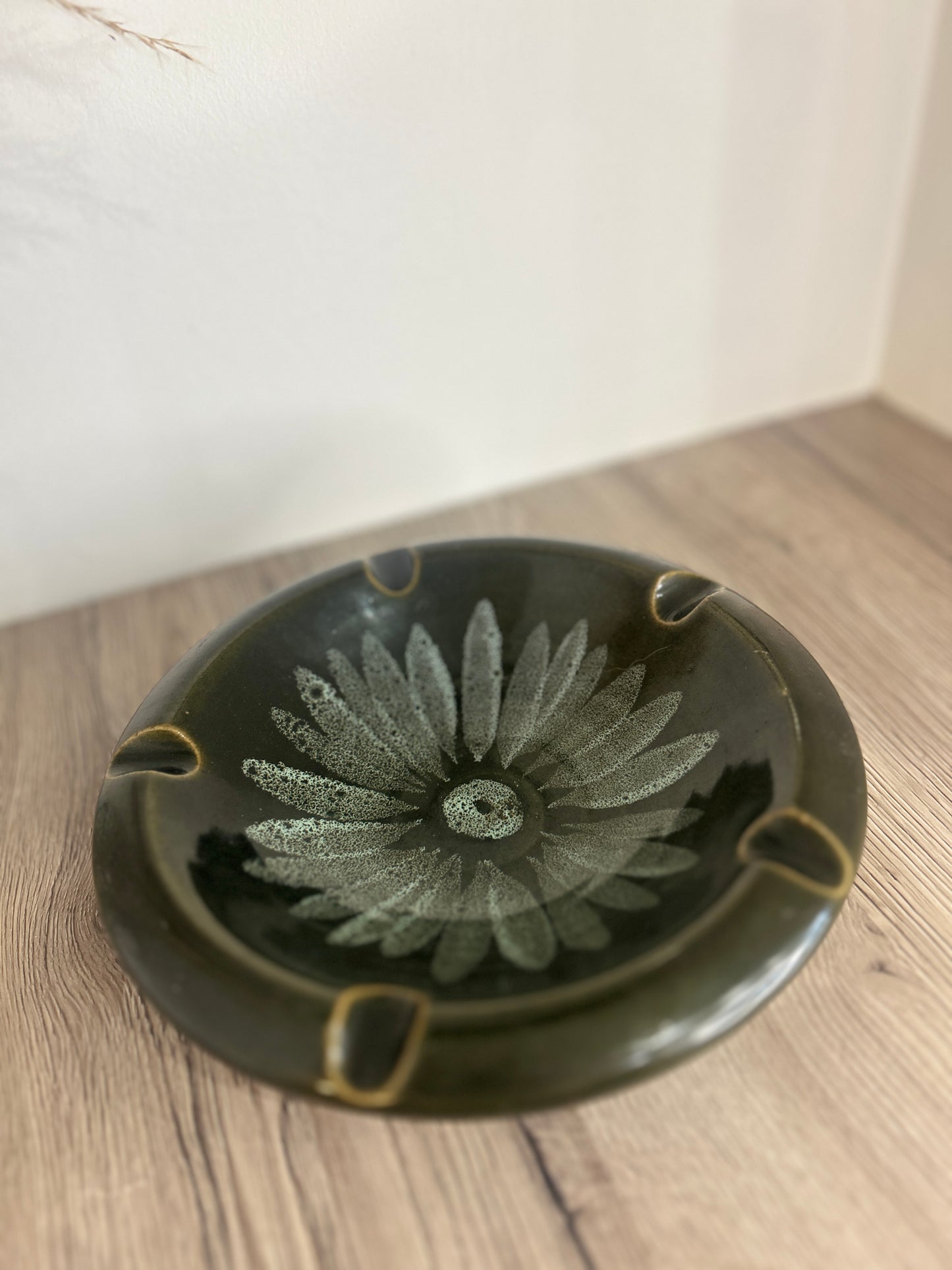 Lotus Pottery Large Green Flower Ashtray