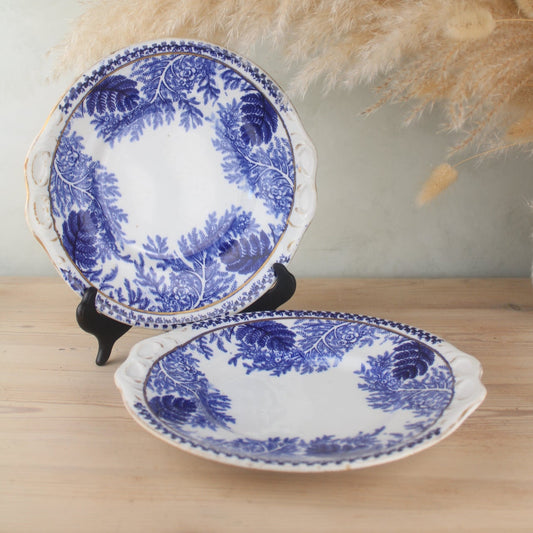 Pair of Blue and White Leaf Plates