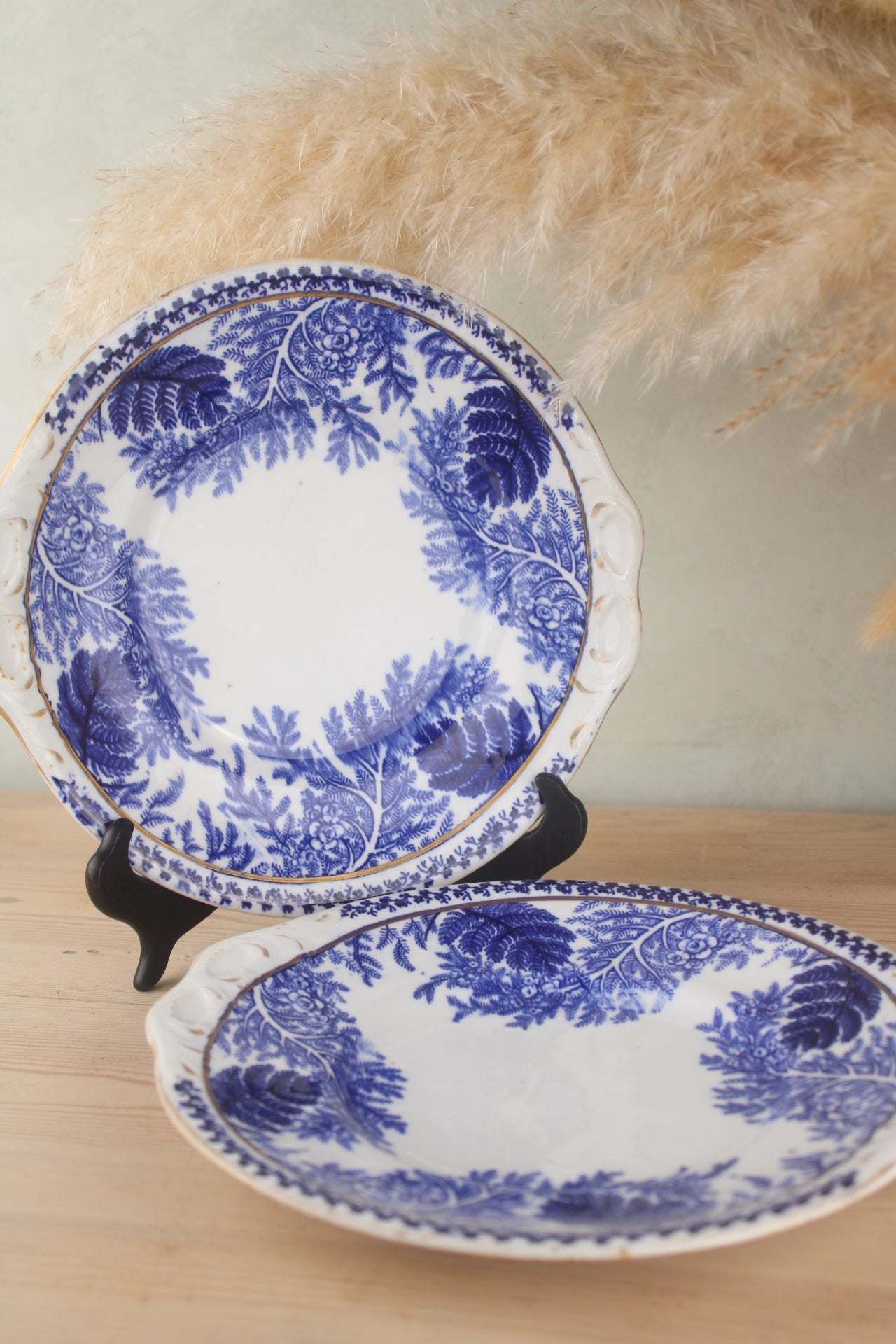 Pair of Blue and White Leaf Plates