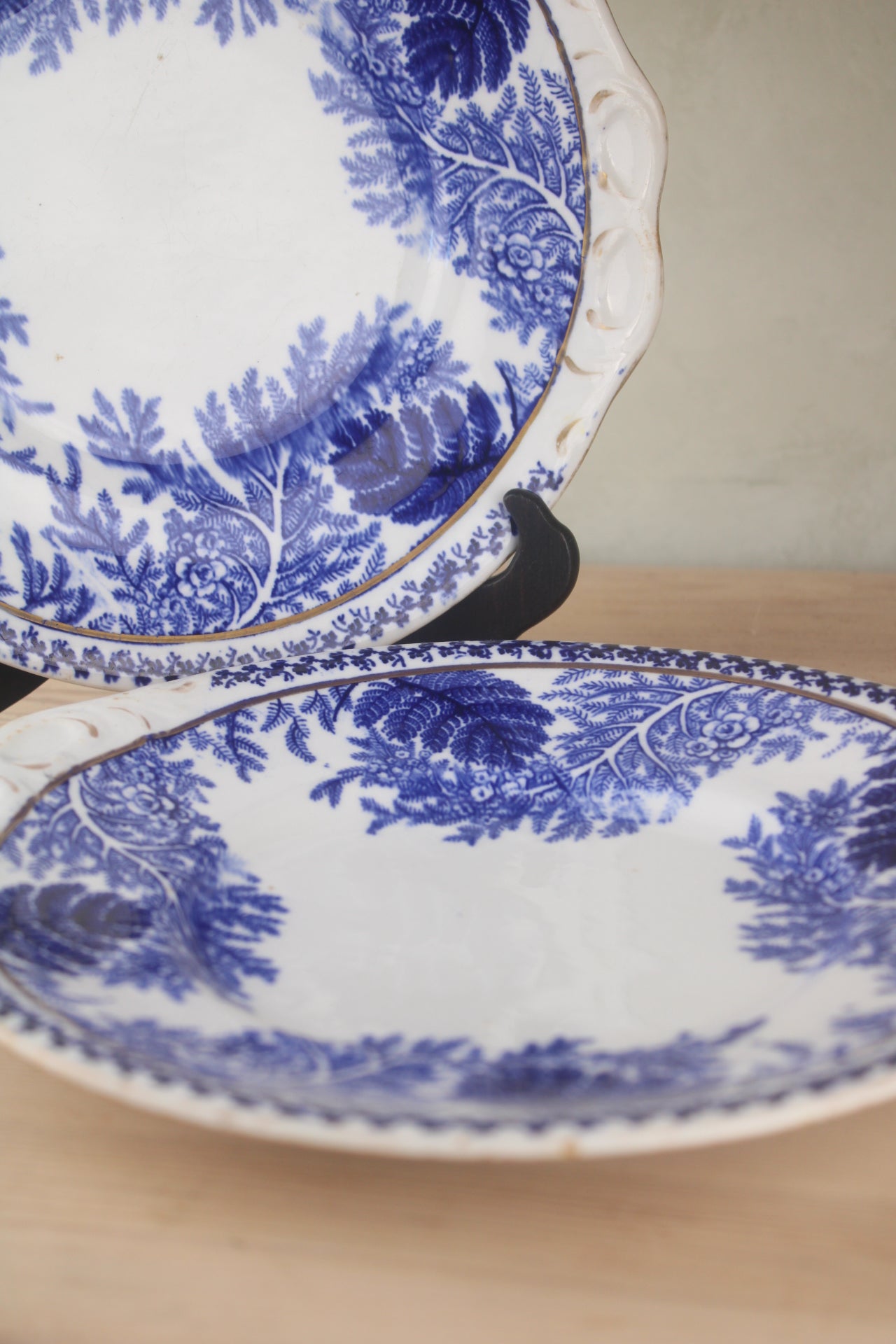 Pair of Blue and White Leaf Plates