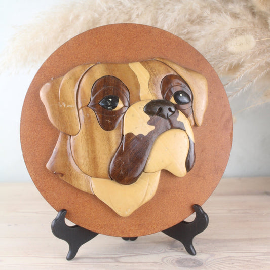 Handmade Vintage Wooden Bulldog Plaque