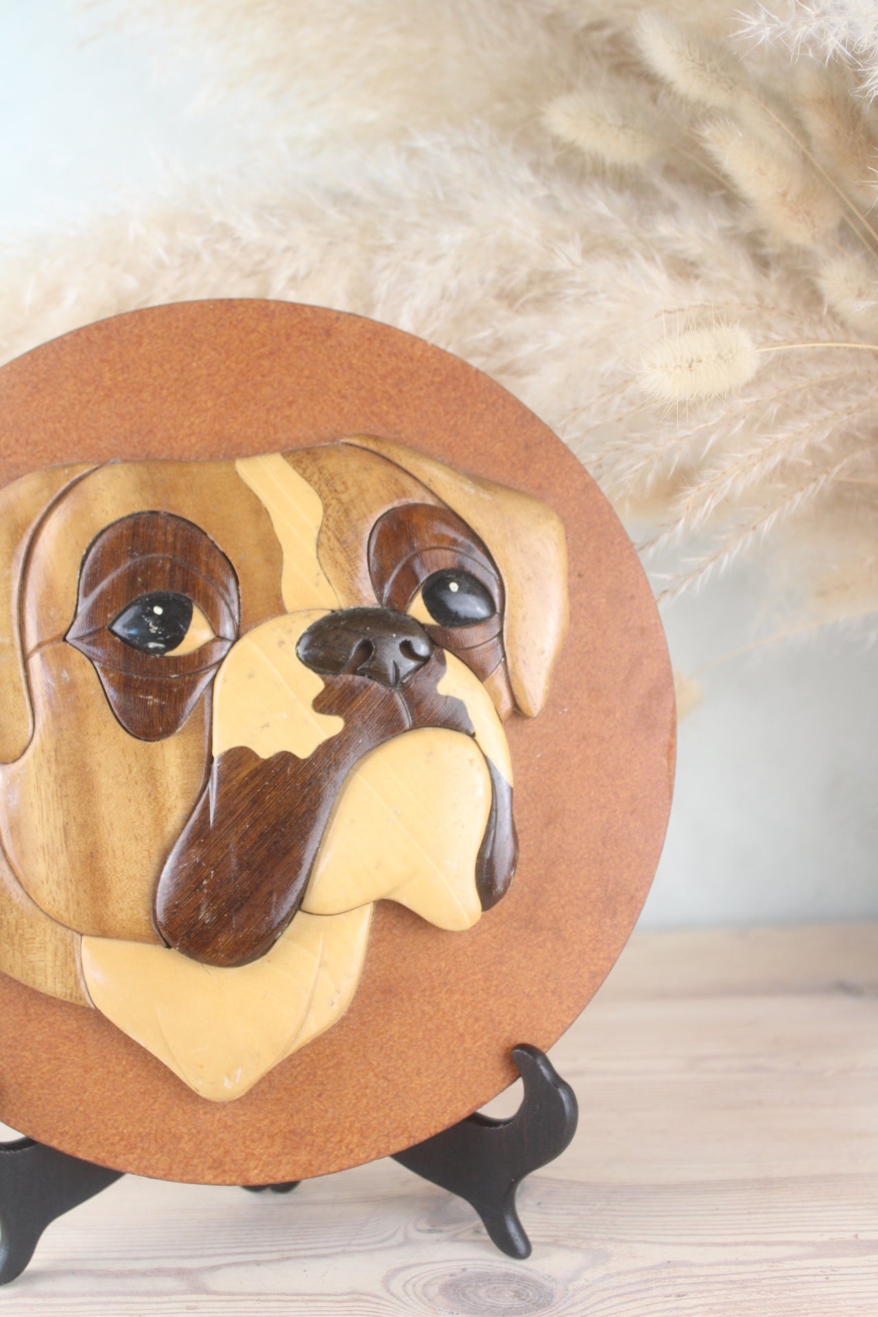 Handmade Vintage Wooden Bulldog Plaque