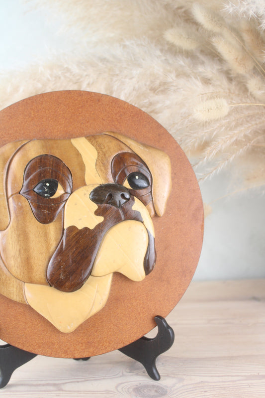 Handmade Vintage Wooden Bulldog Plaque