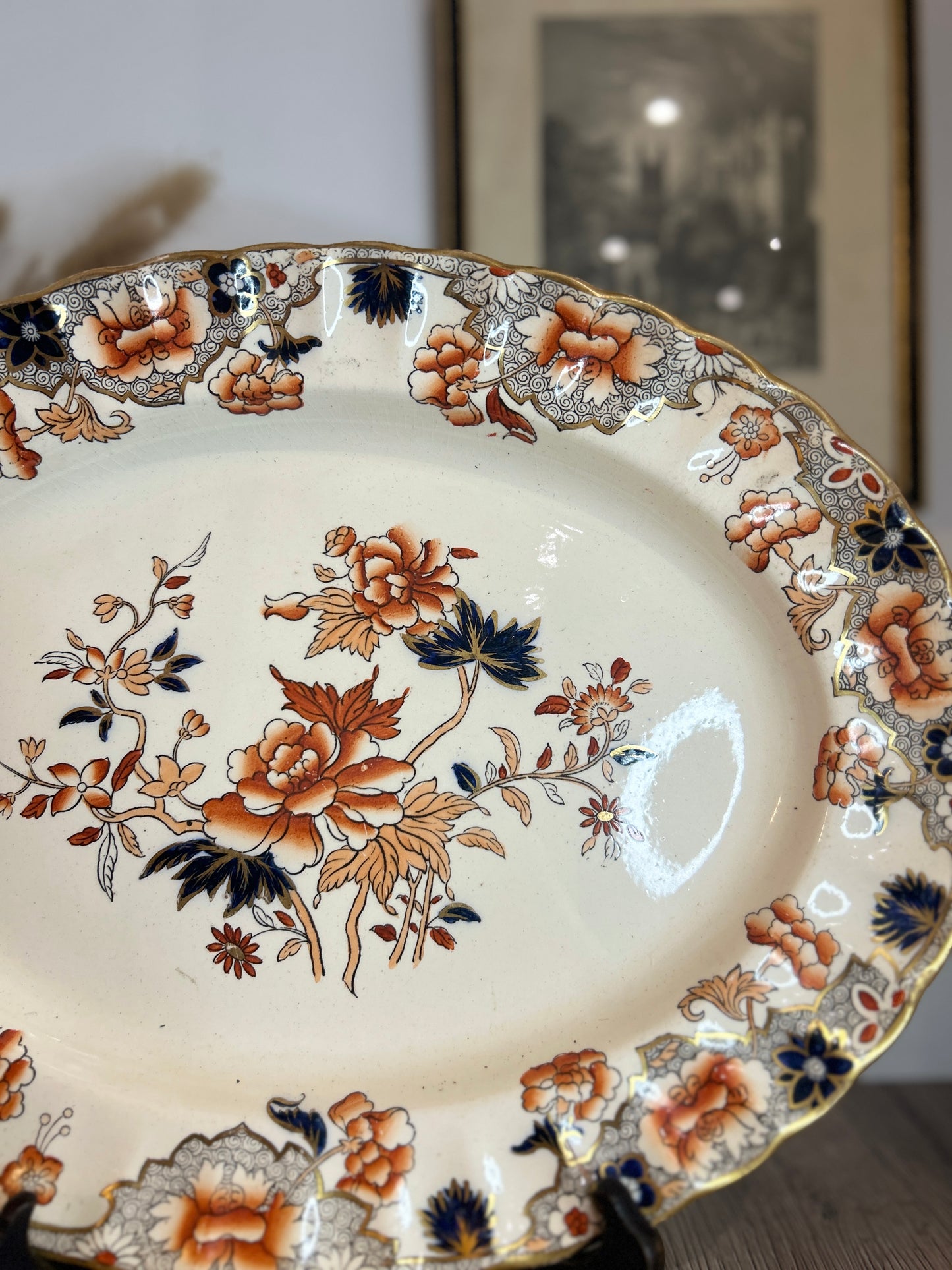 Red and Black Floral Vintage Platter